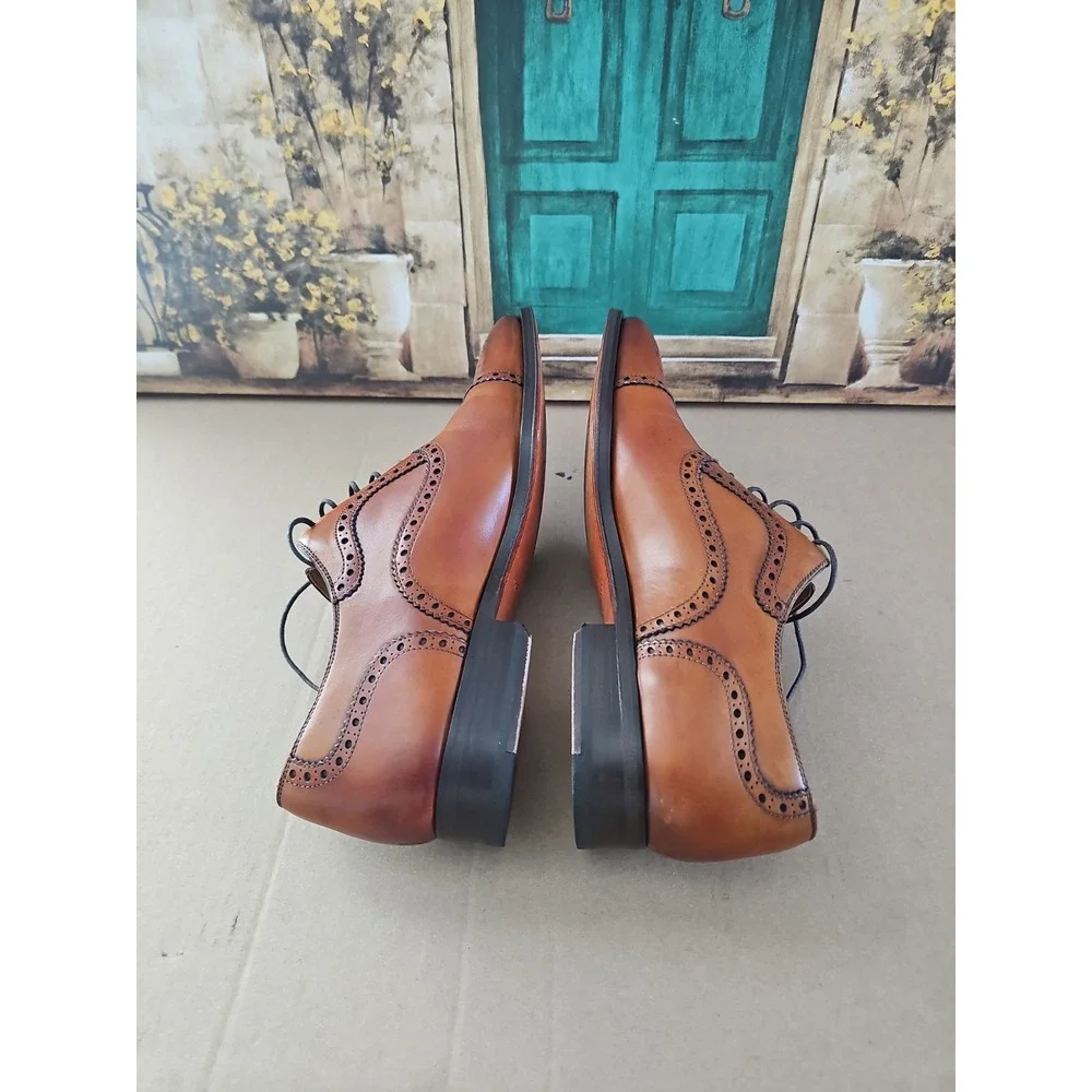 Magnanni Brogue Derby Medallion Toe Oxford Cognac Mens Dress Shoes 10.5 M 13975